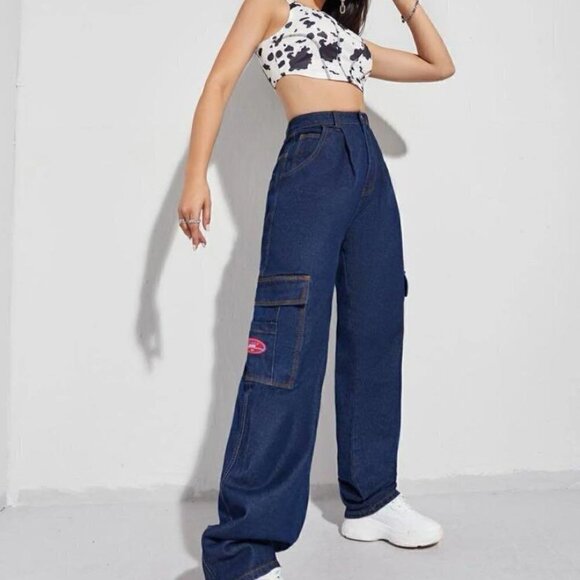 shein Denim - High waist wake cargo baggy Jeans